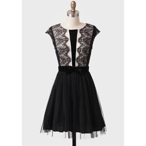 Mystic Black Lace Sleeveless Tulle Mini Dress Women's